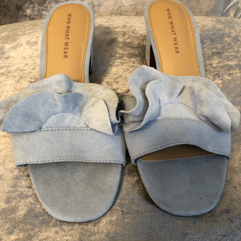 A New Day blue suede ruffle mules